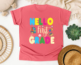 Hello First Grade Sneakers graphic tee in Watermelon