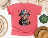 Patriotic Highland Cow graphic tee in Watermelon