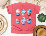 Patriotic Cupcakes Grey graphic tee in Watermelon