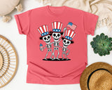 Patriotic Skeleton Trio Grey graphic tee in Watermelon