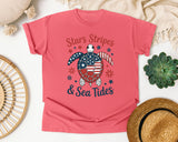 Stars Stripes And Sea Tides Grey 2 graphic tee in Watermelon