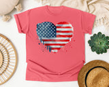American Flag Heart Grey graphic tee in Watermelon