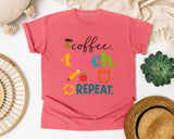 Coffee Teach Repeat Icons graphic tee in Watermelon