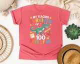 My Teacher Survived 100 Days Of Me Dinosaur graphic tee in Watermelon