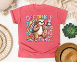 Off To Help Tiny Humans Do Big Things Sloth graphic tee in Watermelon
