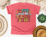 Coffee Gives Me Teacher Powers Grey graphic tee in Watermelon