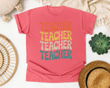 Teacher Teacher Teacher Stacked Retro graphic tee in Watermelon