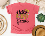 Hello First Grade Bow graphic tee in Watermelon