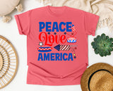 Peace Love America Blue graphic tee in Watermelon