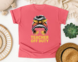 Teacher Off Duty Messy Bun Sunset graphic tee in Watermelon