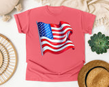 Waving American Flag Red graphic tee in Watermelon