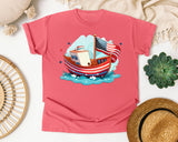 Patriotic Sailboat graphic tee in Watermelon