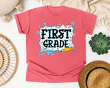 First Grade Notebook Bow graphic tee in Watermelon