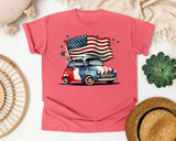 Retro Car With Flag graphic tee in Watermelon