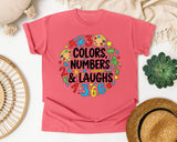 Colors Numbers And Laughs Circle graphic tee in Watermelon