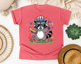 Patriotic Raccoon Hot Dog graphic tee in Watermelon