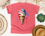 Patriotic Ice Cream Cone Grey graphic tee in Watermelon