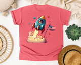 Rocket With American Flag graphic tee in Watermelon