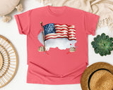Waving American Flag Grey graphic tee in Watermelon