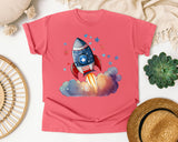 Rocket Launch With Stars graphic tee in Watermelon