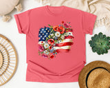 Floral American Flag Grey 2 graphic tee in Watermelon