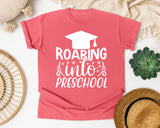 Roaring Into Preschool White 2 graphic tee in Watermelon
