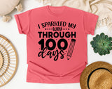 I Sparkled My Way Through 100 Days White graphic tee in Watermelon
