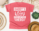 Daddy's Boy Is Here To Pick Up His Hero White 2 graphic tee in Watermelon