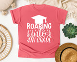 Roaring Into 4th Grade White 2 graphic tee in Watermelon