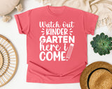 Watch Out Kindergarten Here I Come White 2 graphic tee in Watermelon