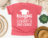 Roaring Into 2nd Grade White 2 graphic tee in Watermelon