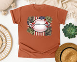 Baseball Lips Camo American Flag graphic tee in Yam