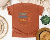 Pray Hard Play Hard graphic tee in Yam