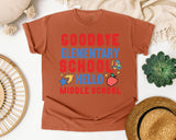 Goodbye Elementary School Hello Middle School Bright graphic tee in Yam