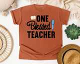One Blessed Teacher Pen graphic tee in Yam