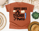 Coffee Gives Me Teacher Powers Pen graphic tee in Yam