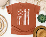 BBQ Tools American Flag White graphic tee in Yam