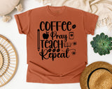Coffee Pray Teach Repeat graphic tee in Yam
