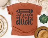1st Grade Dude White graphic tee in Yam