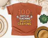 100 Days Of Teaching The Brightest Crayons graphic tee in Yam
