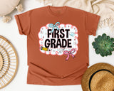 First Grade Scallop Bow graphic tee in Yam