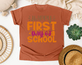 Happy First Day Of School White 2 3 graphic tee in Yam