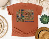 He Is Dad Strong Chosen Loved Never Alone Forever Victorious graphic tee in Yam