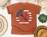 Patriotic Gear And Wrenches graphic tee in Yam