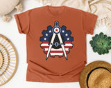 Patriotic Compass Gear Emblem Navy graphic tee in Yam
