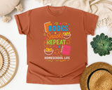 Books Snacks Repeat Homeschool Life graphic tee in Yam
