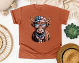 Patriotic Highland Cow graphic tee in Yam