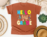 Hello First Grade Sneakers graphic tee in Yam