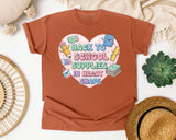 Back To School Supplies In Heart Shape graphic tee in Yam