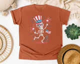 Patriotic Skeleton Fireworks Pink 2 graphic tee in Yam